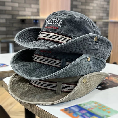 Summer Men Bucket Hat Outdoor WQashed Cotton Wide Brim Panama Safari Hunting Hiking Hat