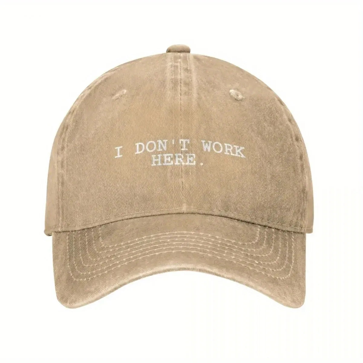 I Don't Work Here Slogan Baseball Cap Cotton Distressed Washed Hat