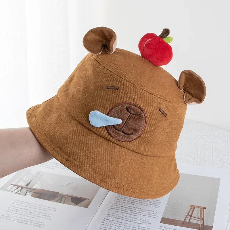 Cute Capybara Apple Bucket Hat For Women Cartoon Fisherman Hat