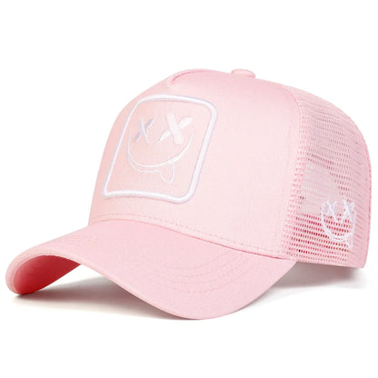 Unisex XX Smiling Face Embroidery Baseball Net Caps Casual Hats Spring and Summer