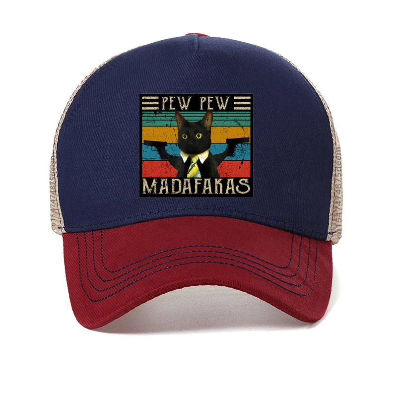 Funny Cat Pew Pew Madafakas Print Women Hat Summer