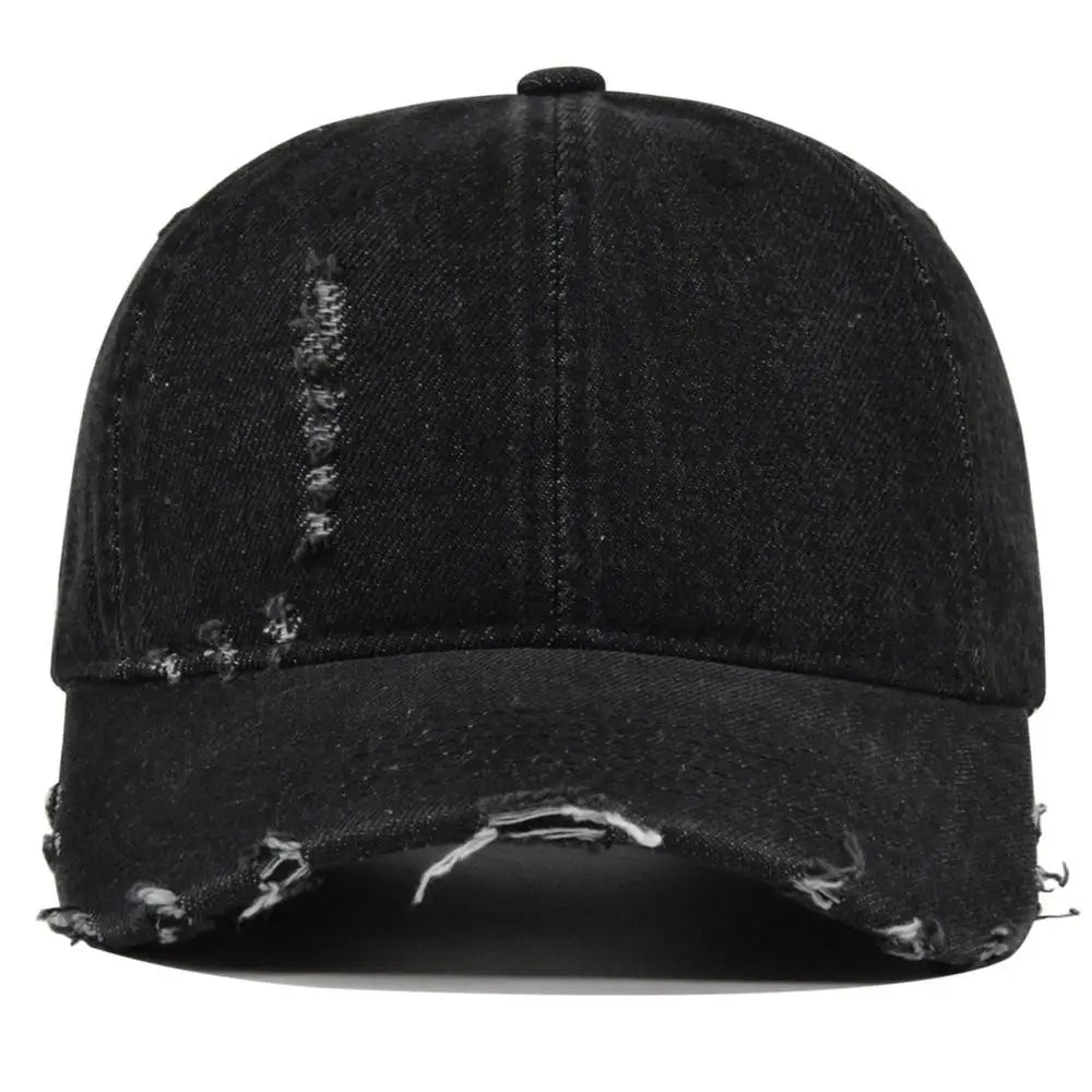 Ripped Brim Denim Baseball Cap Hole Adjustable Distressed Peaked Cap