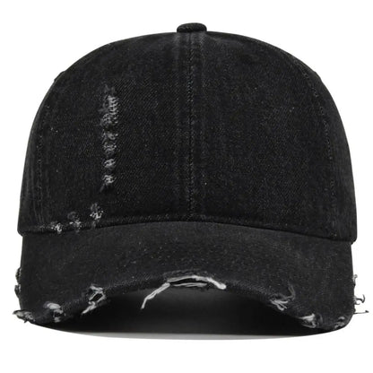 Ripped Brim Denim Baseball Cap Hole Adjustable Distressed Peaked Cap
