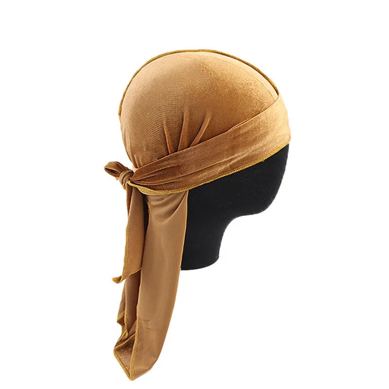 New Unisex Velvet Durags Bandana Turban Hat Men Women Breathable Long Tail