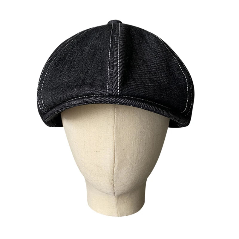 High Quality Newsboy Caps Men Women Black Beret British Gatsby Cap Spring Autumn Denim Fabric Hat