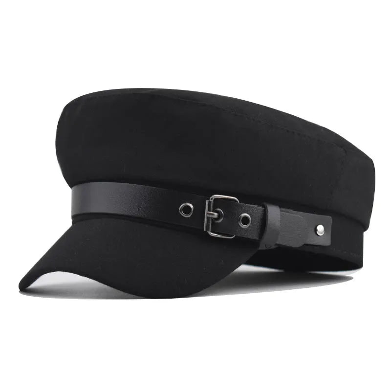 Belt Buckle Flat Top Duck Hat Fashion Trend Beret Artist Octagonal Cap