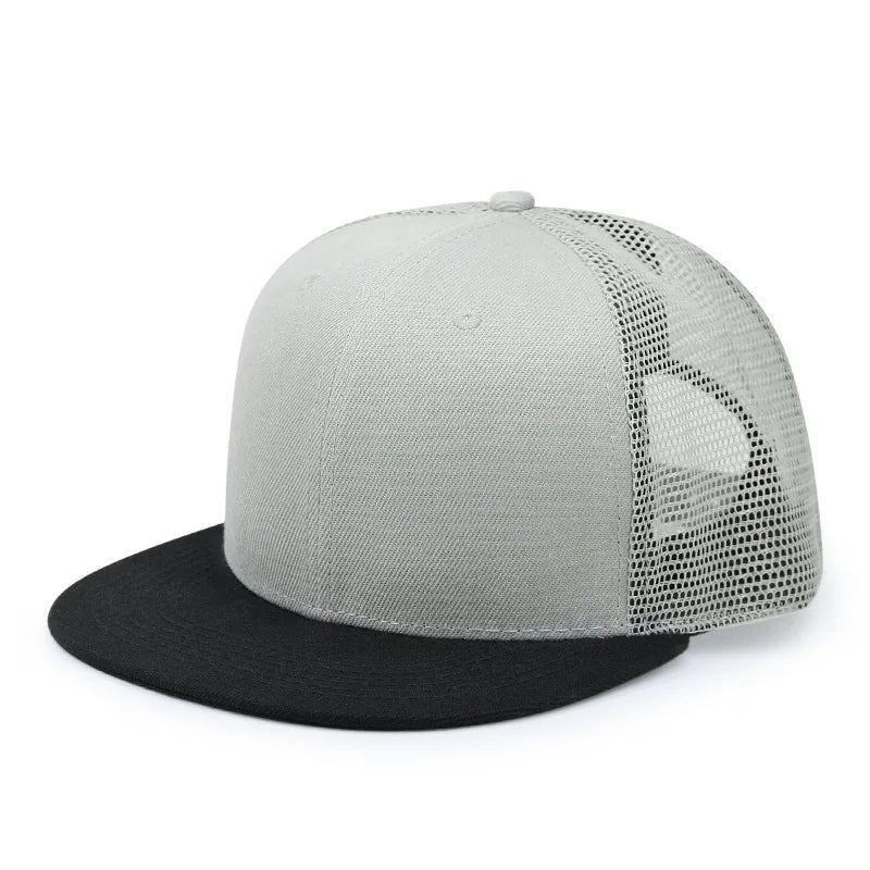Adult Solid Color Flat Brim Mesh Snapback Cap