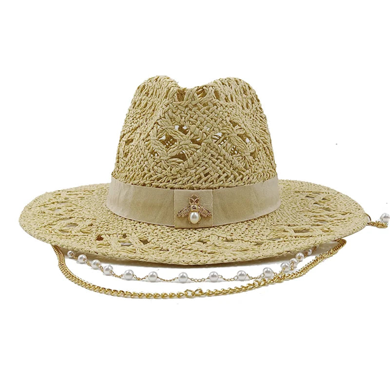 Fashionable Metal Bee Letter Ladies Party Dress Hats Travel Beach Sun Hat