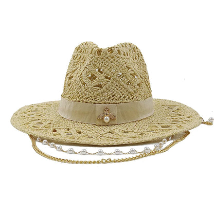 Fashionable Metal Bee Letter Ladies Party Dress Hats Travel Beach Sun Hat