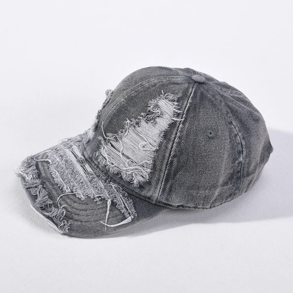 Unisex Denim Baseball Caps Retro Ripped Outdoor Cap