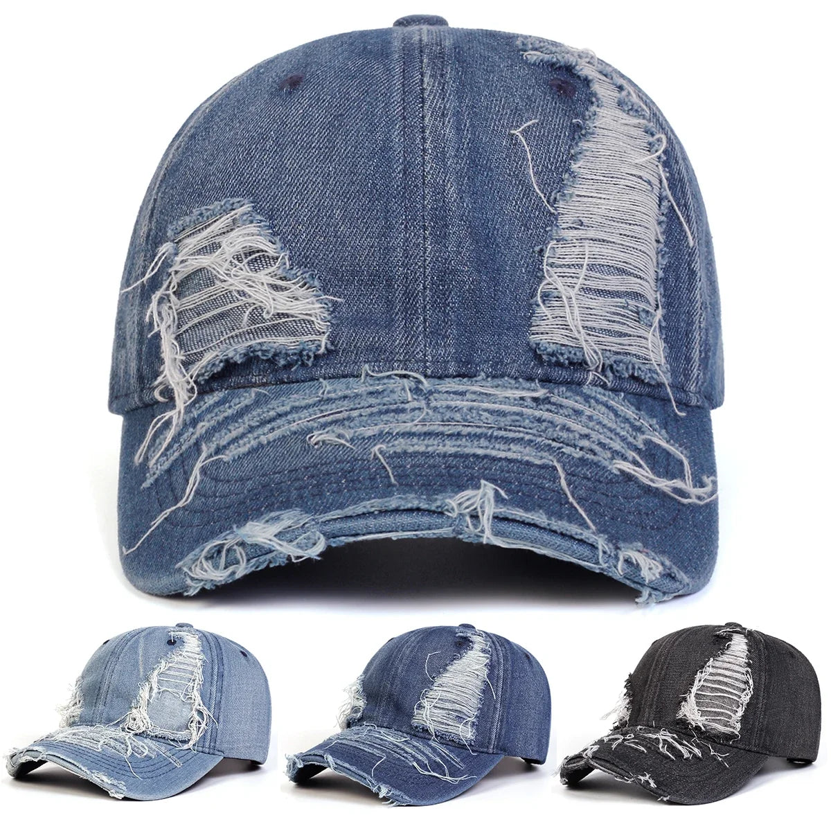 Unisex Ripped Denim Water Wash Baseball Caps