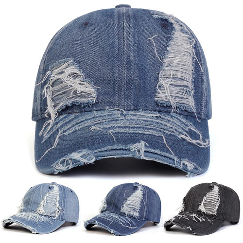 Unisex Ripped Denim Water Wash Baseball Caps