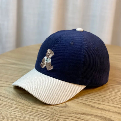 Cute Embroidered Bear Baseball Hat Breathable Wide Brim