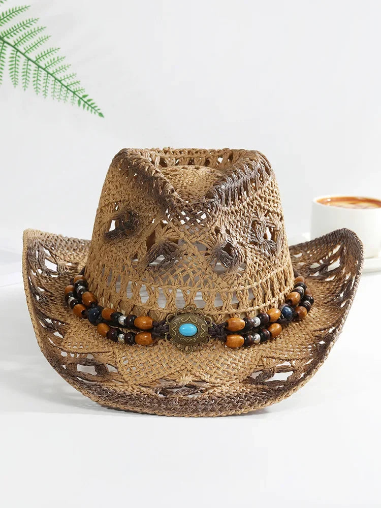 Straw Hat Women Men Summer Handmade Vintage Hollow Western