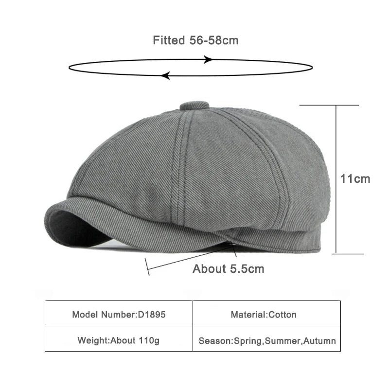 Spring Fall Newsboy Cap Men British Cotton Octagonal Hat