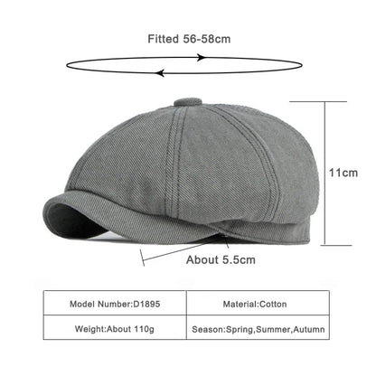 Spring Fall Newsboy Cap Men British Cotton Octagonal Hat
