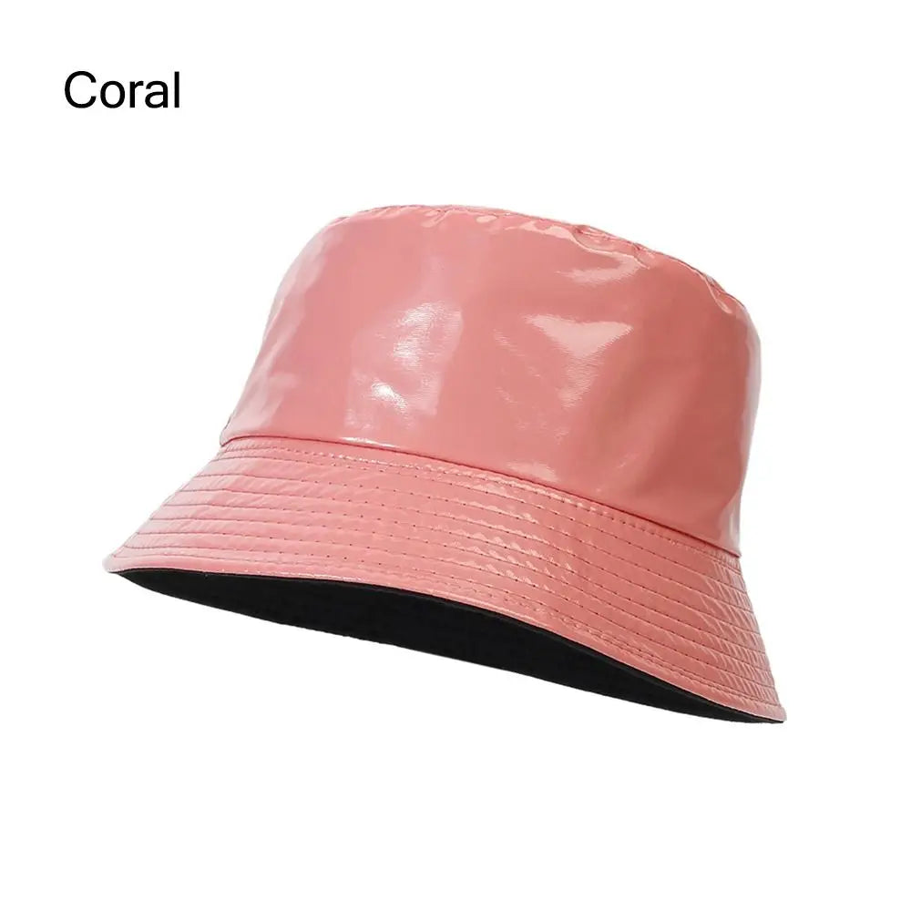 Faux Leather Bucket Hat Women Reversible PU Leather Sun Hat