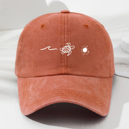 Wave Turtle Sun Printed Baseball Cap, Retro Style For Men And Women