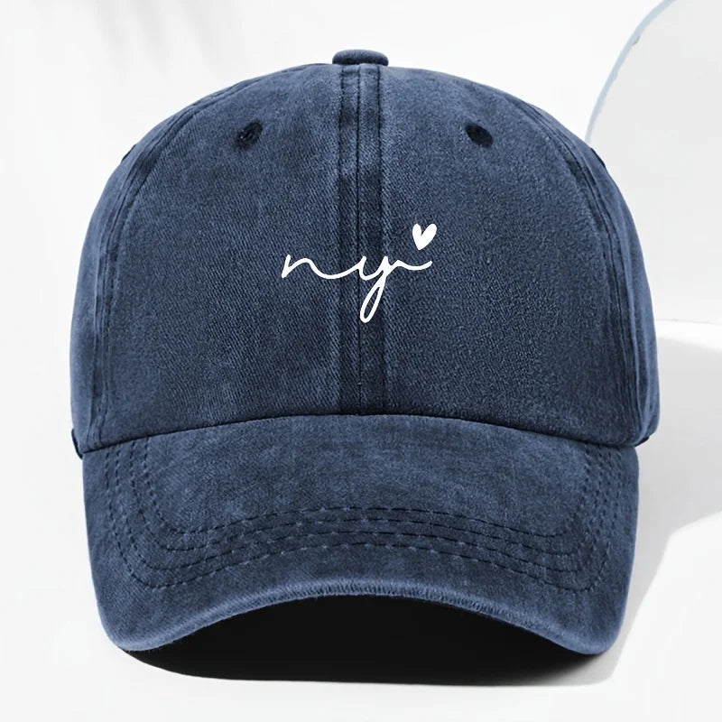 Small Heart Print Washed Vintage Baseball Cap Fashion Men Women Sun Hat