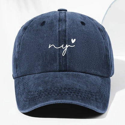 Small Heart Print Washed Vintage Baseball Cap Fashion Men Women Sun Hat