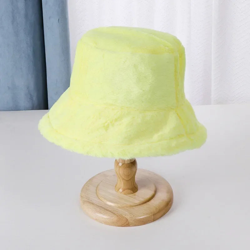 Winter Rabbit Plush Fisherman Hats Women Girl Bucket Hat