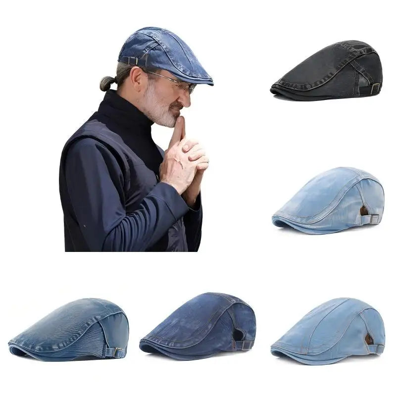 Japanese-Style Denim Newsboy Cap For Men Fashion Retro Hat Versatile Korean-Style Beret