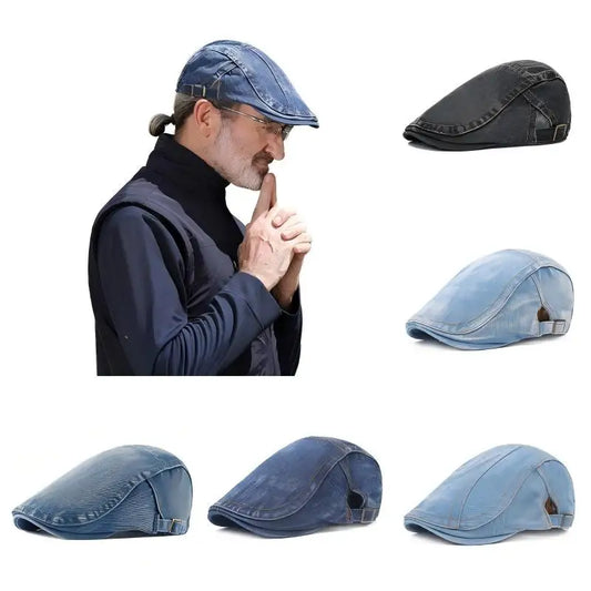 Japanese-Style Denim Newsboy Cap For Men Fashion Retro Hat Versatile Korean-Style Beret