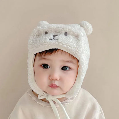 Cartoon Bear Plush Baby Hat Winter Polar Fleece Beanie Cap For Kids