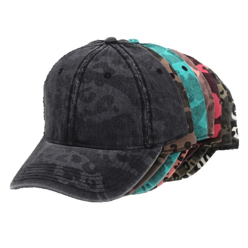 New Spring and Autumn Washed Leopard Print Baseball Cap All Cotton Camouflage Duckbill Cap Fashionable