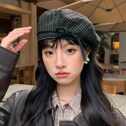 Hot Sale Retro Contrasting Color Plaid Berets For Women