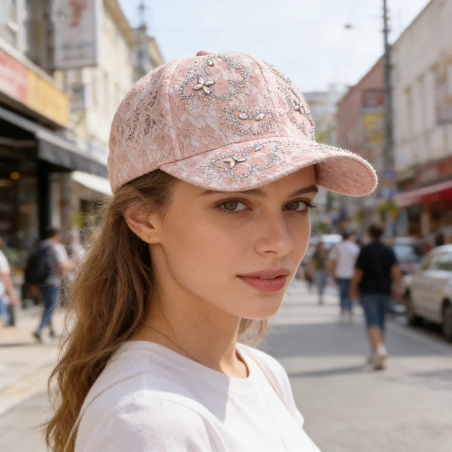 Luxurious Butterfly Rhinestone Lace Baseball Cap