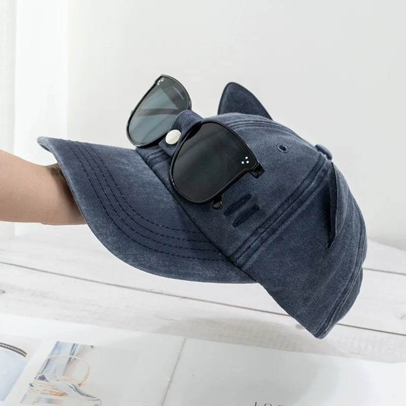 Cat Ears Sunglasses Baseball Cap Y2K Cotton Washed Women And Men
