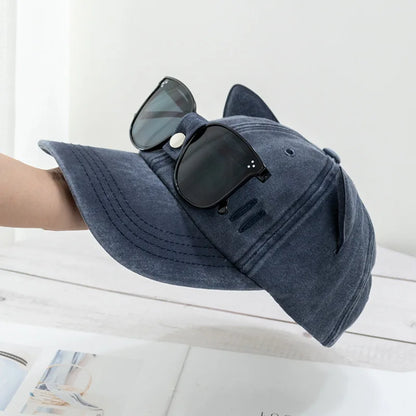 Cat Ears Sunglasses Baseball Cap Y2K Cotton Washed Women And Men