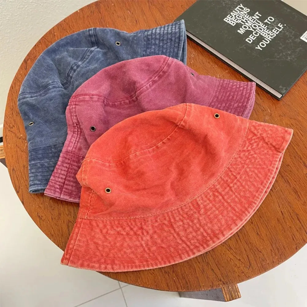 Washed Denim Bucket Hat Women Fisherman's Hat Bucket Hat Unisex Bob Caps