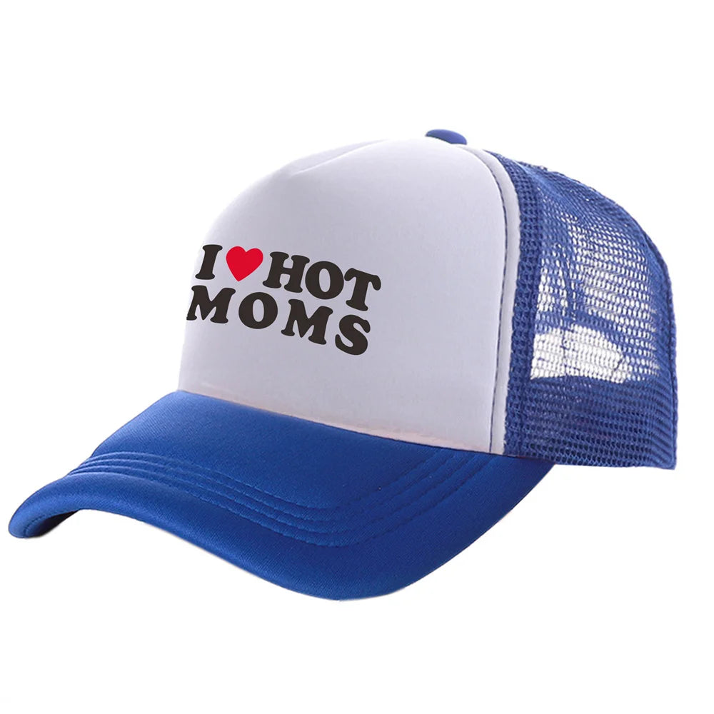 I Love Hot Moms Men Funny Humor Hat Baseball Cap Cool Summer Unisex Mesh Net Caps