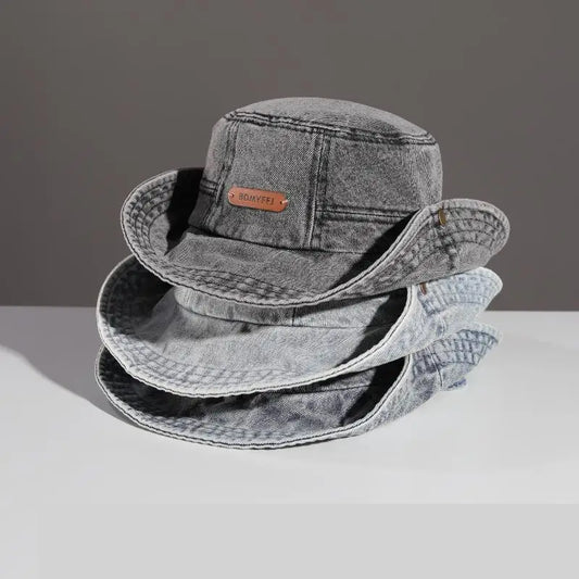 Vintage Washed Denim Bucket Hat Women Men