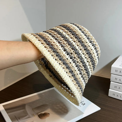 Women Summer Bucket Hat Hollow Out Knitted Fisherman Caps