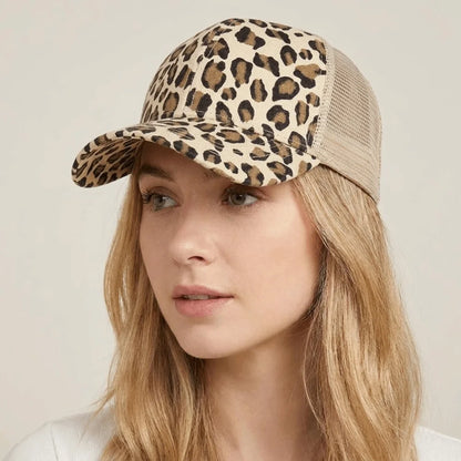 Casual Adjustable Leopard Print Baseball Cap Breathable Soft Visor Hat