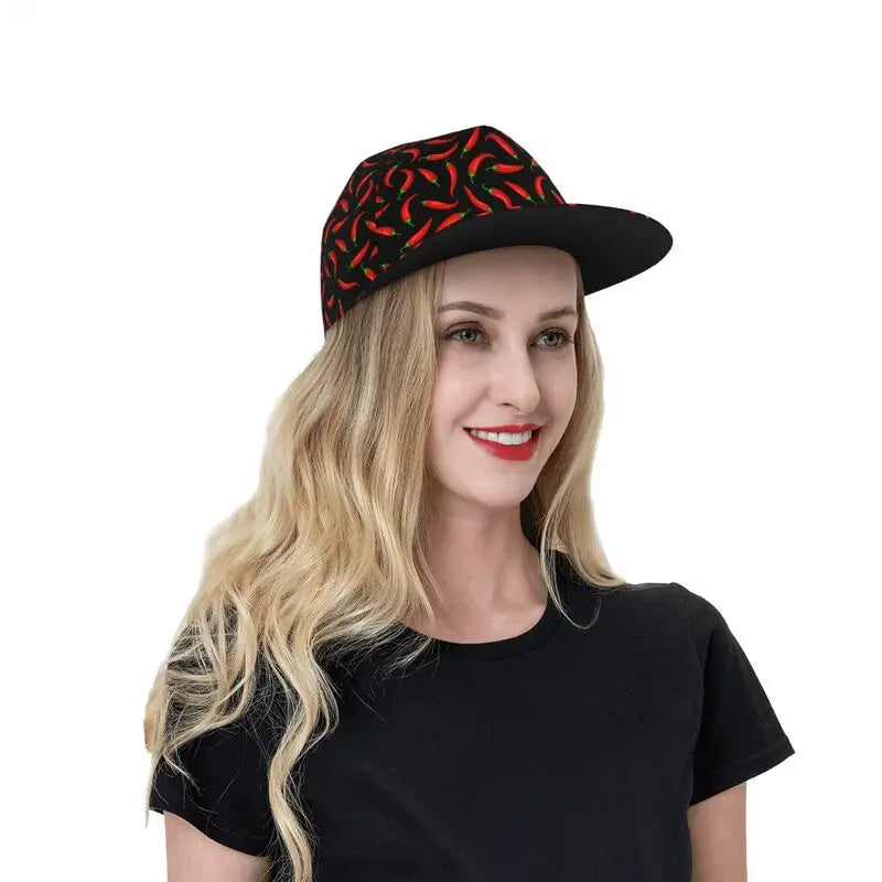 Red Chili Pepper Print Baseball Cap For Men Women Fashion Flat Bill Hats Adjustable Snapback Hat Trucker Hat