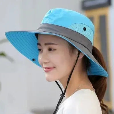 Women's Dual-Tone Sun Hat with Ponytail Hole for Spring, Summer