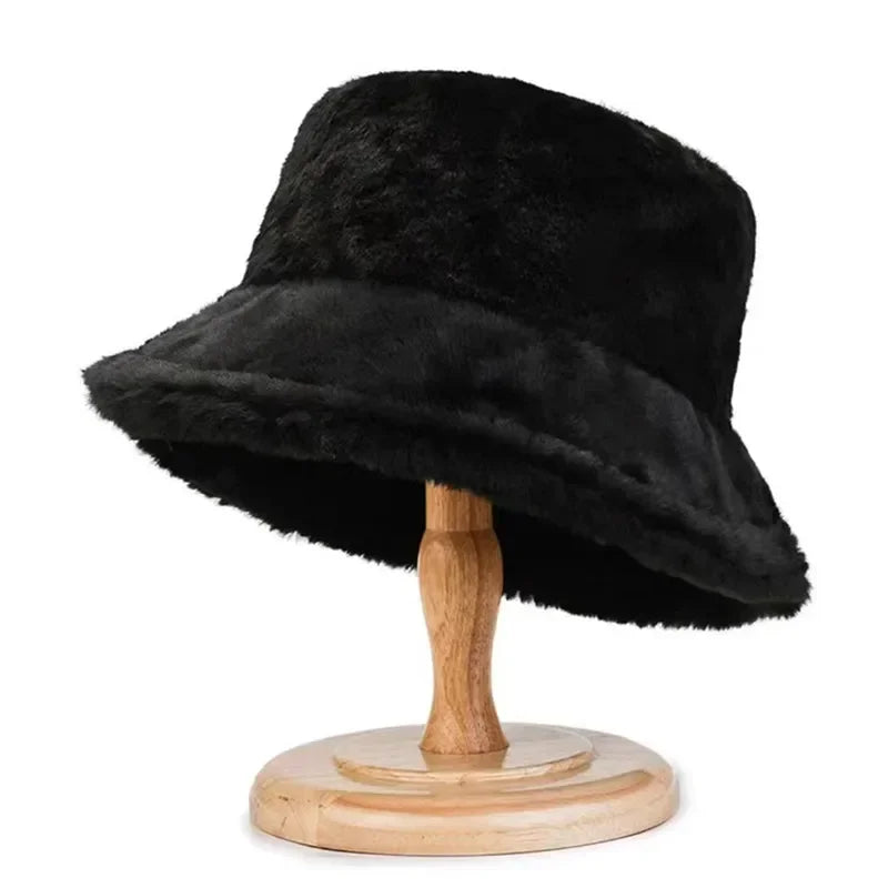 Winter Rabbit Plush Fisherman Hats Women Girl Bucket Hat