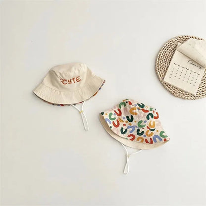 Double Sided Baby Bucket Hat Letter Embroidered Boys Girls