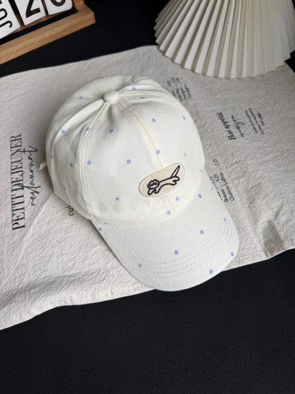 Cute Cartoon Cat Embroidery Polka Dot Baseball Cap for Women