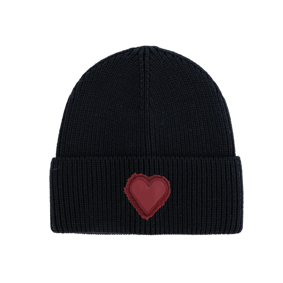 Winter Cotton Knitted Beanies Leather Heart Outdoor Hat Children Hats