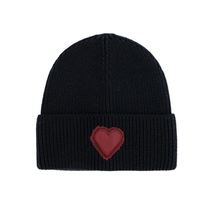 Winter Cotton Knitted Beanies Leather Heart Outdoor Hat Children Hats