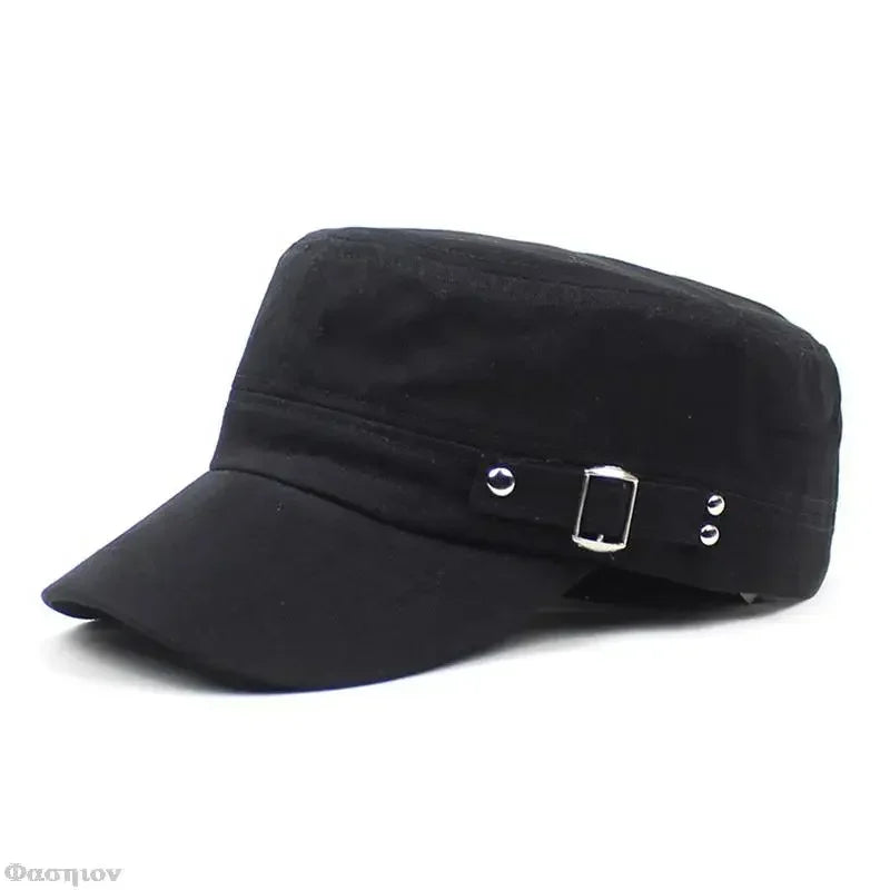 Army Cap Men Women Pure Color Washed Cotton Flat Top Cap Outdoor