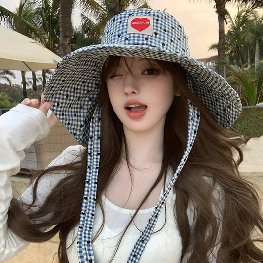 Black Heart Plaid Fisherman Hat For Women