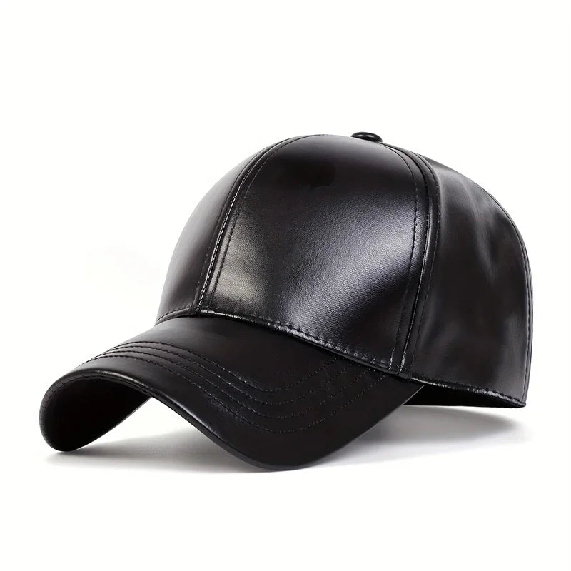 Unisex Solid Color PU Leather Baseball Caps