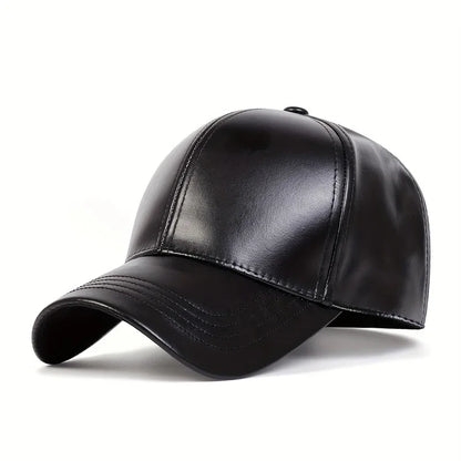 Unisex Solid Color PU Leather Baseball Caps