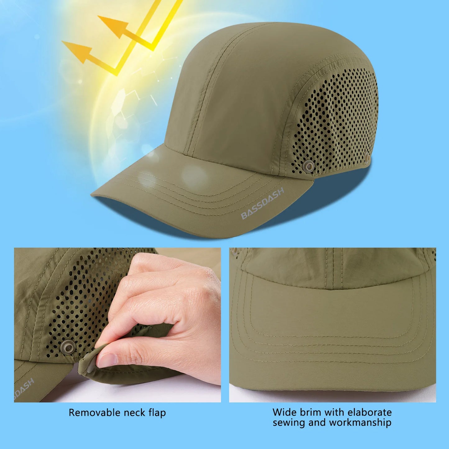 UPF 50+ Foldable Fishing Hat Baseball Cap With Removable Neck Flap Portable
